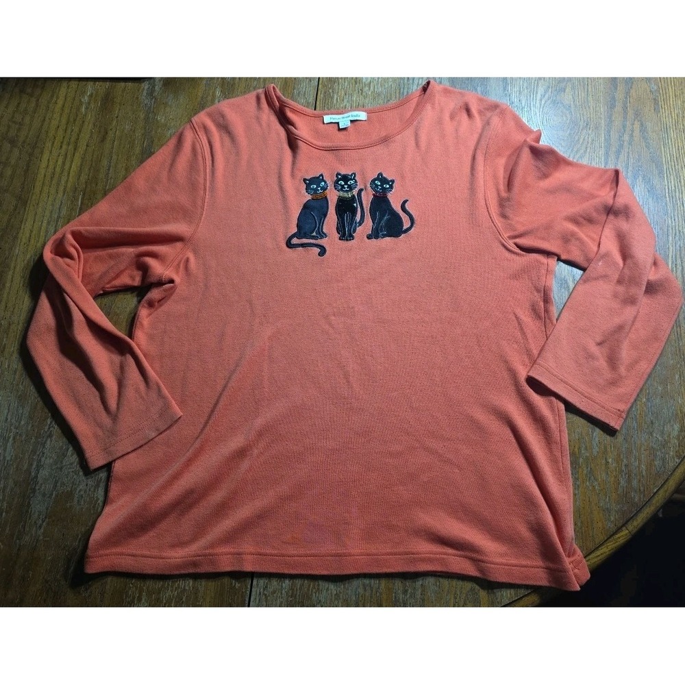 Vintage‎ Mercer street studio long sleeve Halloween shirt black cat fall Large